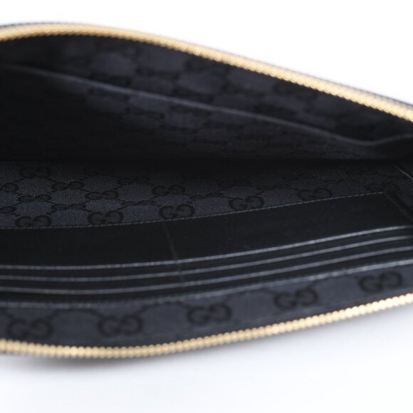 Gucci Black Leather Horsebit Wristlet Clutch with Gold Hardware - Picture 10 of 14